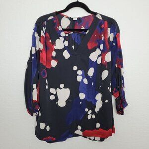 Diane Von Furstenburg DVF Womens Popover Top Size 8 Silk Splatter 3/4 Sleeve